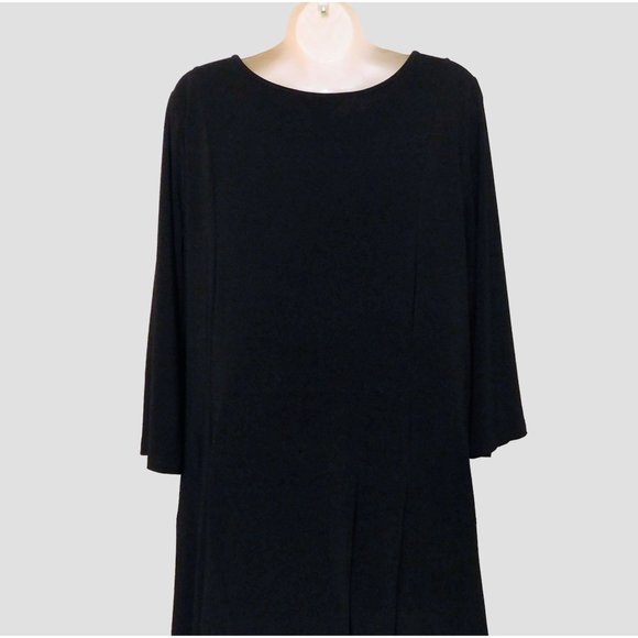 Investments Dress XL Black Slinky Stretch Travel Knit A Line Scoop Neck 3/4 Slv - Picture 5 of 9